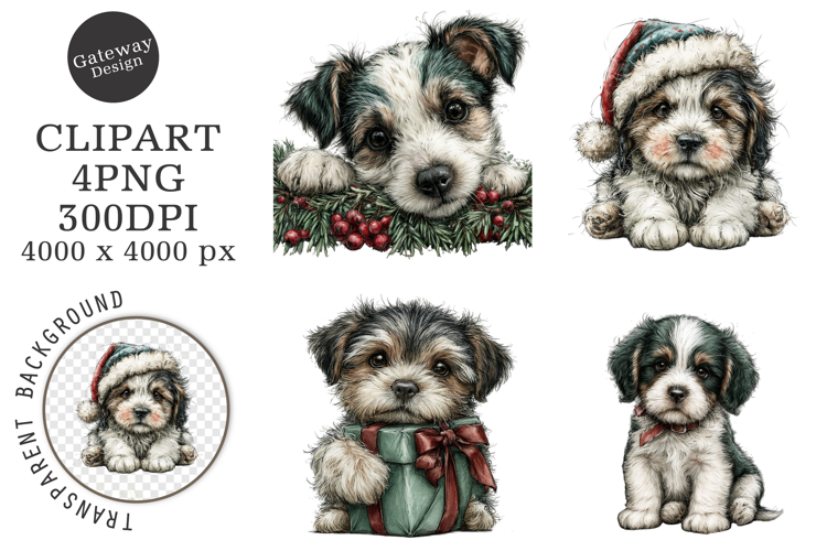 Watercolor Christmas Dogs Clipart
