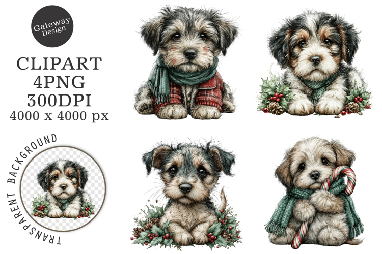 Watercolor Christmas Dogs Clipart