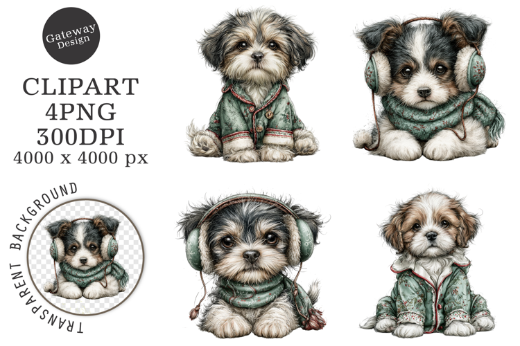 Watercolor Christmas Dogs Clipart