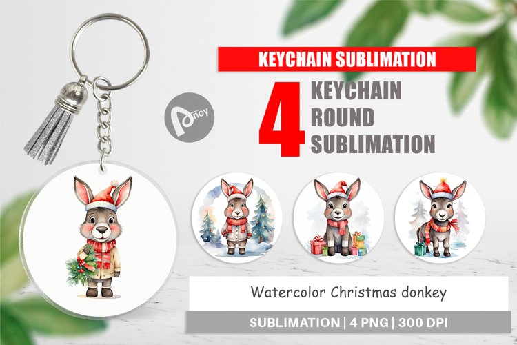 Keychain Watercolor Christmas donkey