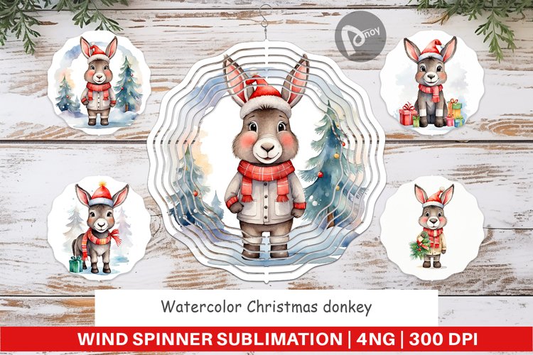 Wind Spinner Watercolor Christmas donkey