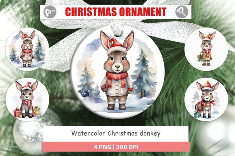 Christmas Ornaments Watercolor Christmas donkey