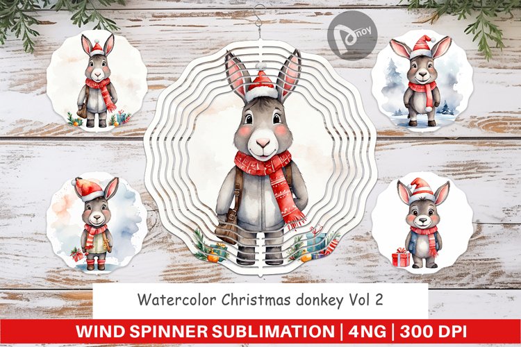 Wind Spinner Watercolor Christmas donkey