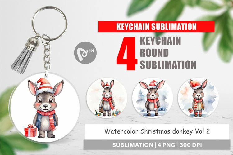 Keychain Watercolor Christmas donkey