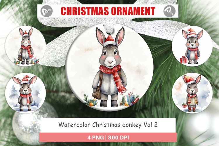 Christmas Ornaments Watercolor Christmas donkey