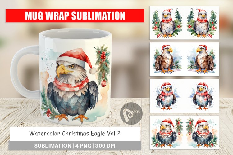 Mug Wrap Design Watercolor Christmas Eagle