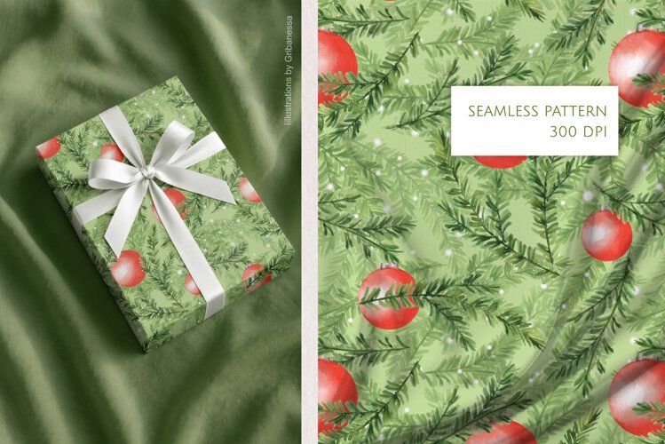 Watercolor Christmas Evergreen Pattern example image 1
