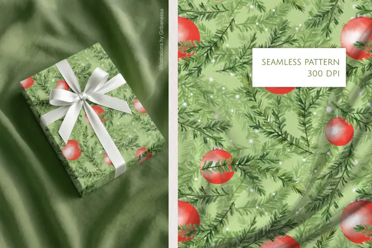 Watercolor Christmas Evergreen Pattern