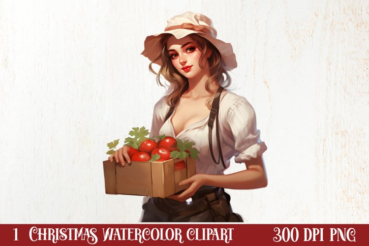 Watercolor Christmas Farm Clipart