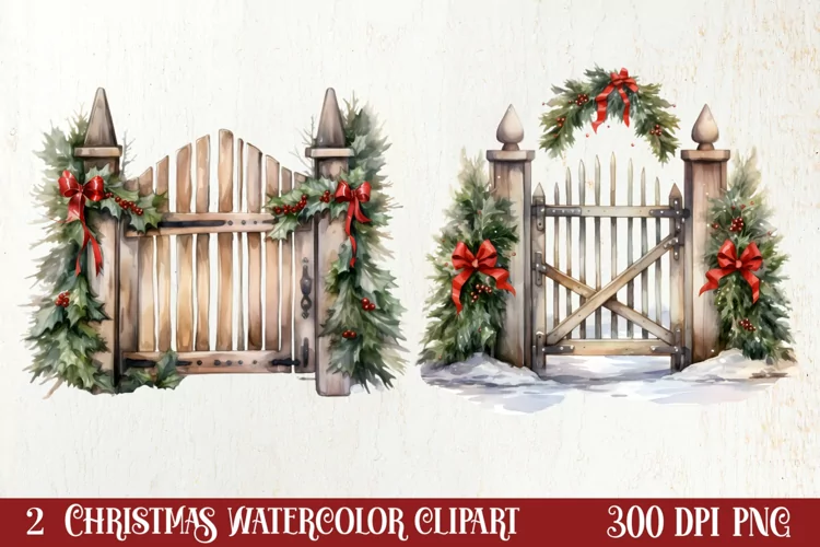 Watercolor Christmas Farm Clipart