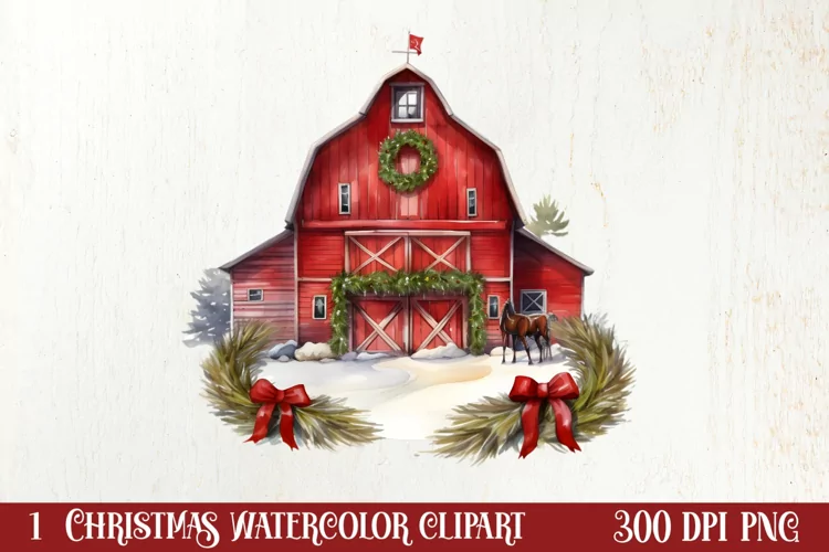 Watercolor Christmas Farm Clipart