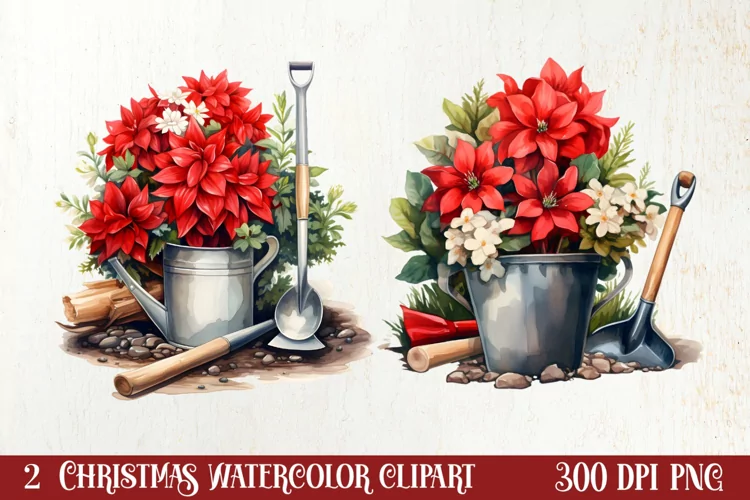 Watercolor Christmas Farm Clipart
