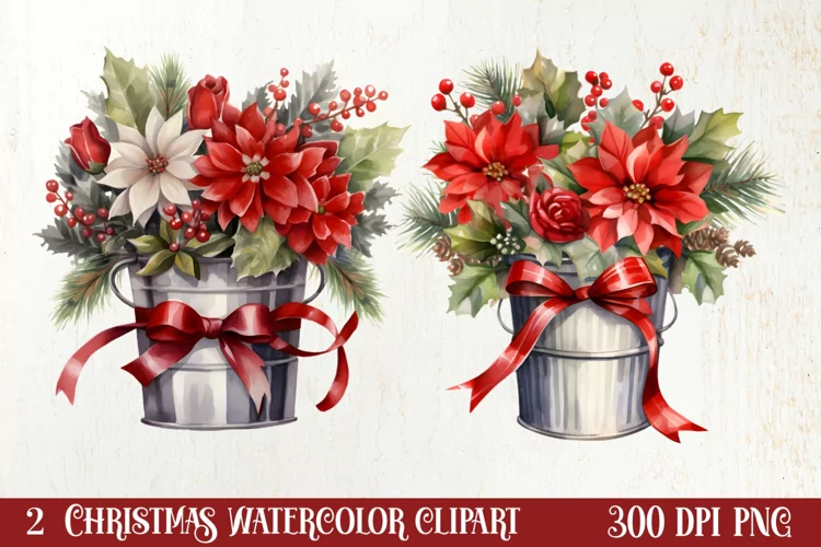 Watercolor Christmas Farm Clipart