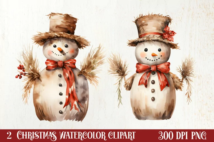 Watercolor Christmas Farm Clipart