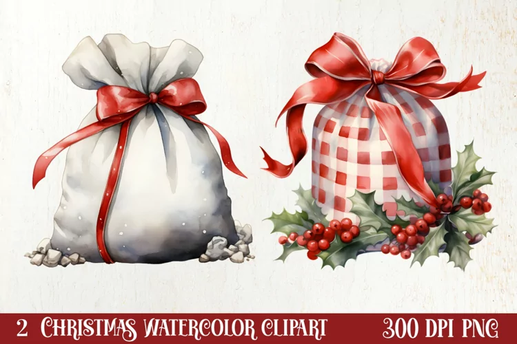 Watercolor Christmas Farm Clipart