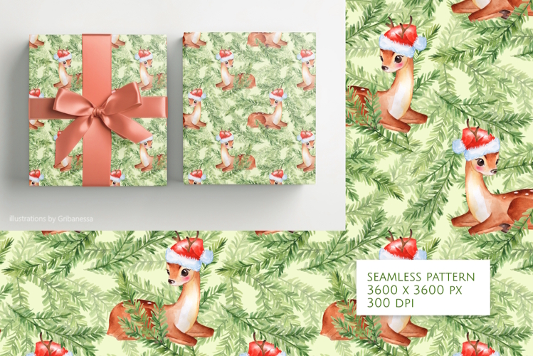 Watercolor Christmas Fawn Pattern