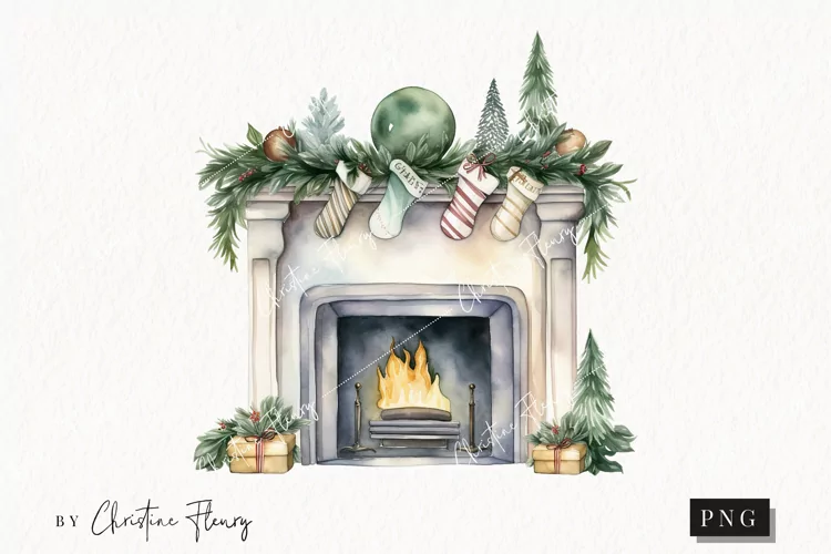 Watercolor Christmas Mantle Clipart | Christmas Clipart