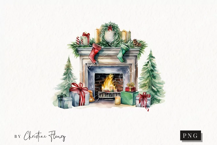 Watercolor Christmas Mantle Clipart | Christmas Clipart