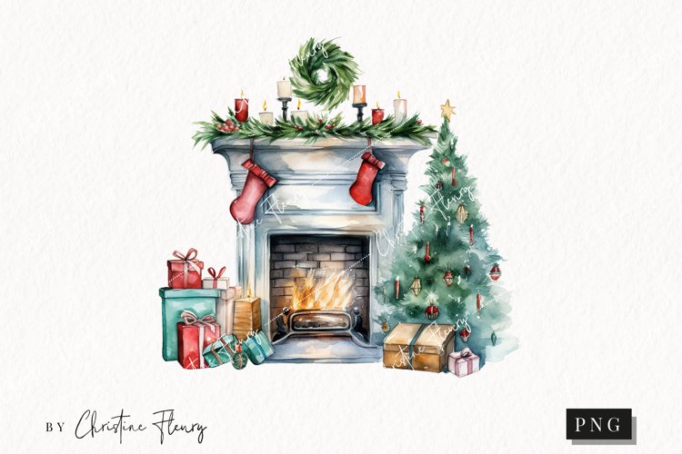 Watercolor Christmas Scene Clipart | Christmas Clipart example image 1