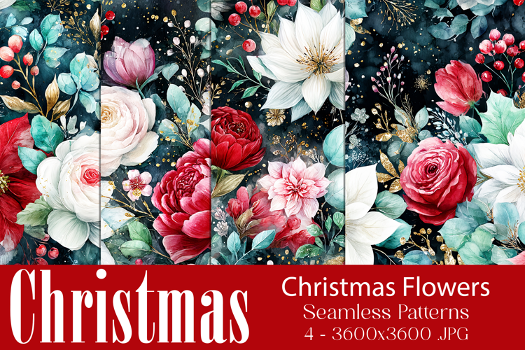 Christmas Pattern, Christmas Floral Seamless Patterns, s9