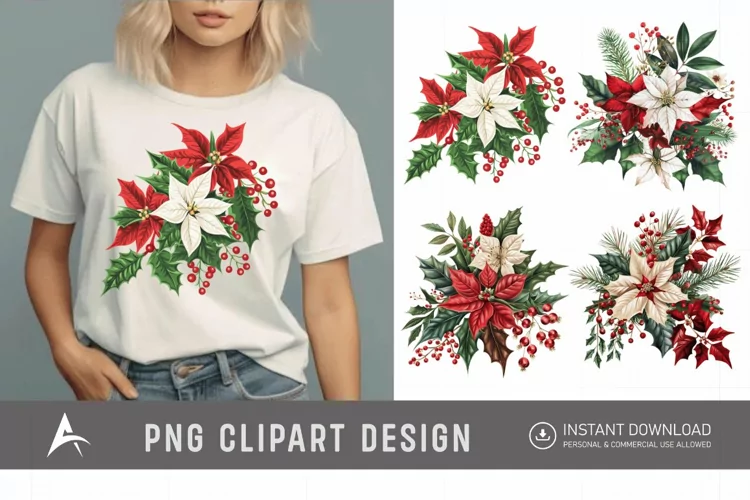 Watercolor Christmas Flowers Clipart