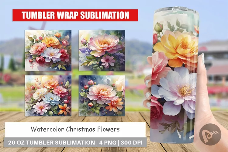 Tumbler Sublimation Wrap Christmas Flowers