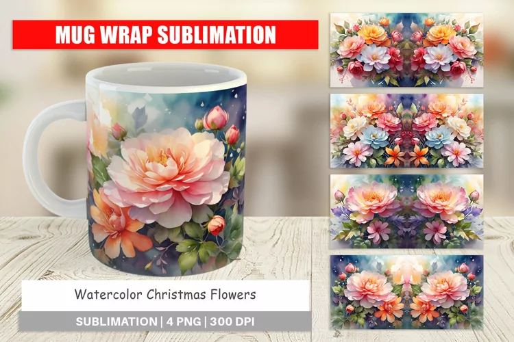 Mug sublimation design Christmas Flowers