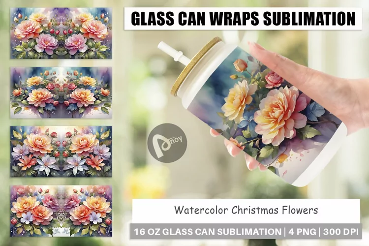 Glass Can Wraps Christmas Flowers