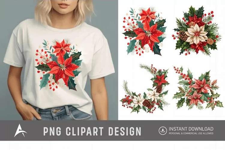 Watercolor Christmas Flowers Clipart
