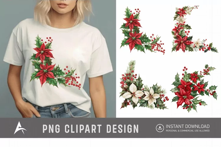 Watercolor Christmas Flowers Clipart
