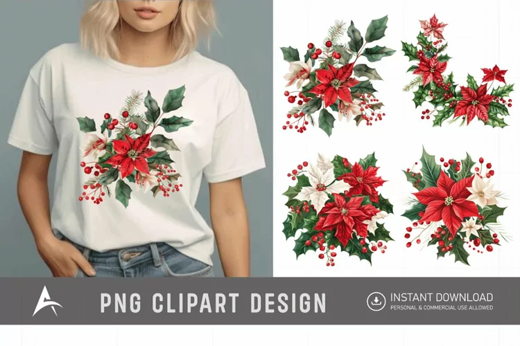 Watercolor Christmas Flowers Clipart