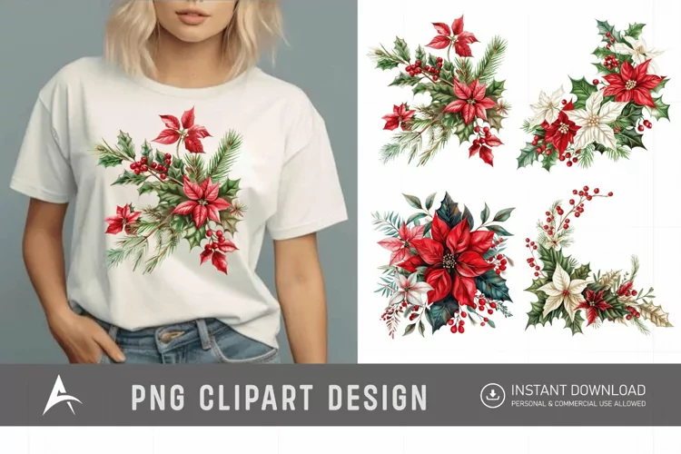 Watercolor Christmas Flowers Clipart