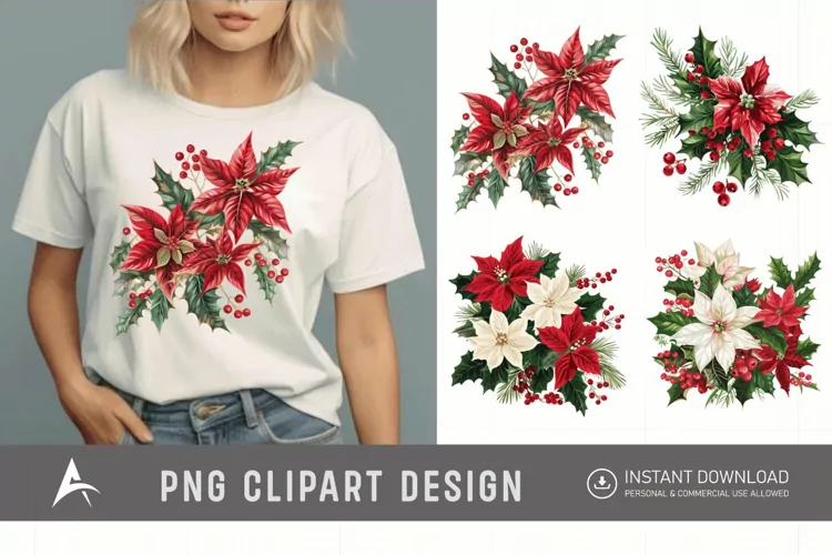 Watercolor Christmas Flowers Clipart