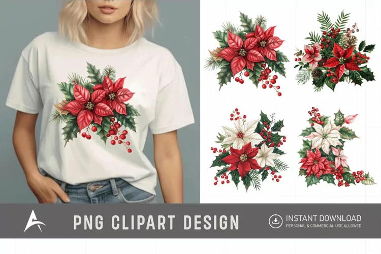 Watercolor Christmas Flowers Clipart