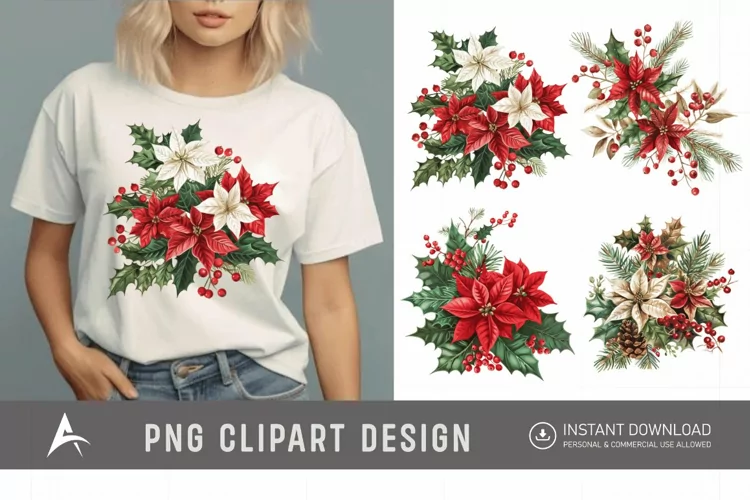Watercolor Christmas Flowers Clipart