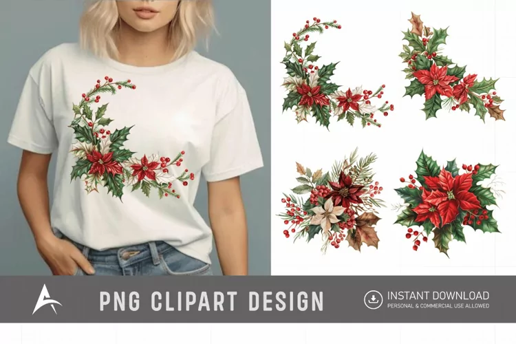 Watercolor Christmas Flowers Clipart