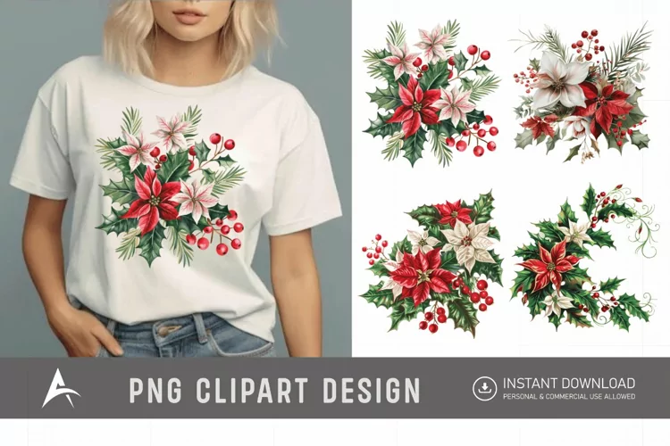 Watercolor Christmas Flowers Clipart