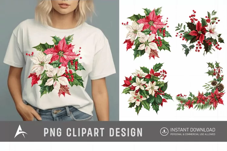 Watercolor Christmas Flowers Clipart