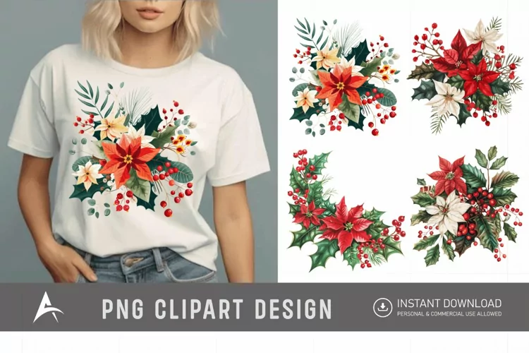 Watercolor Christmas Flowers Clipart