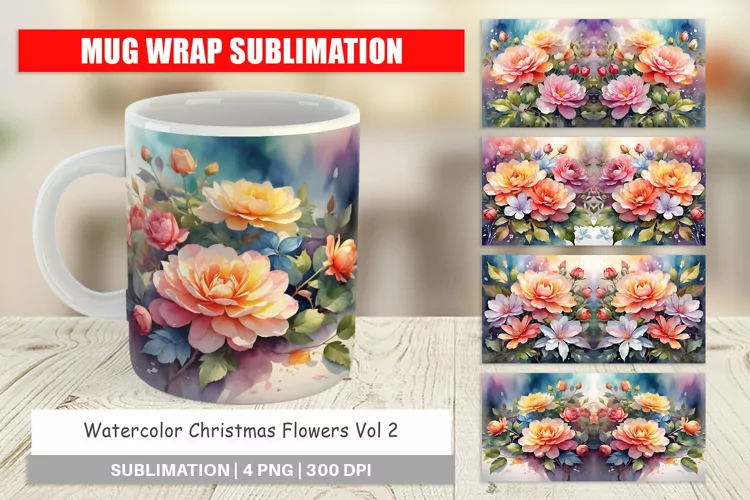 Mug sublimation design Christmas Flowers