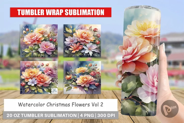 Tumbler Sublimation Wrap Christmas Flowers