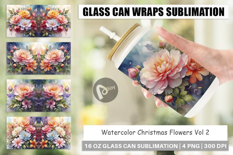 Glass Can Wraps Christmas Flowers example image 1
