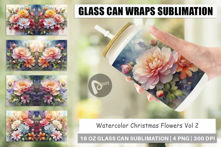 Glass Can Wraps Christmas Flowers