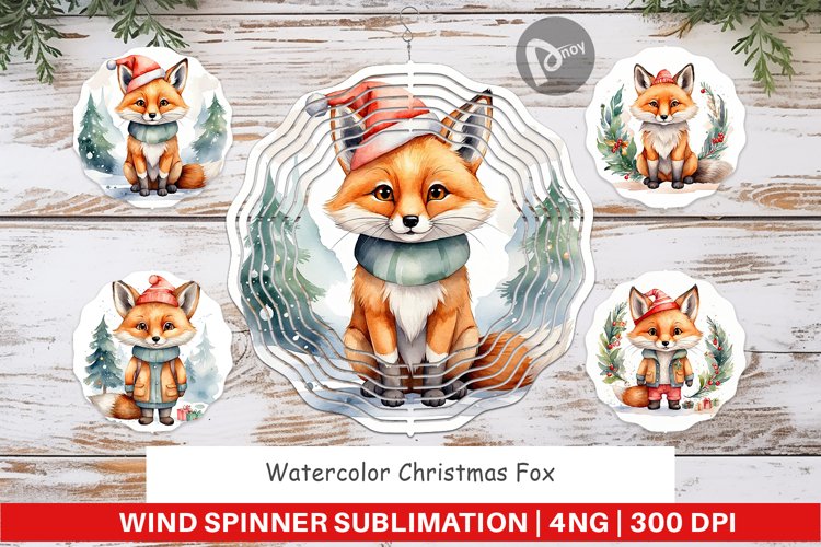 Wind Spinner Watercolor Christmas Fox