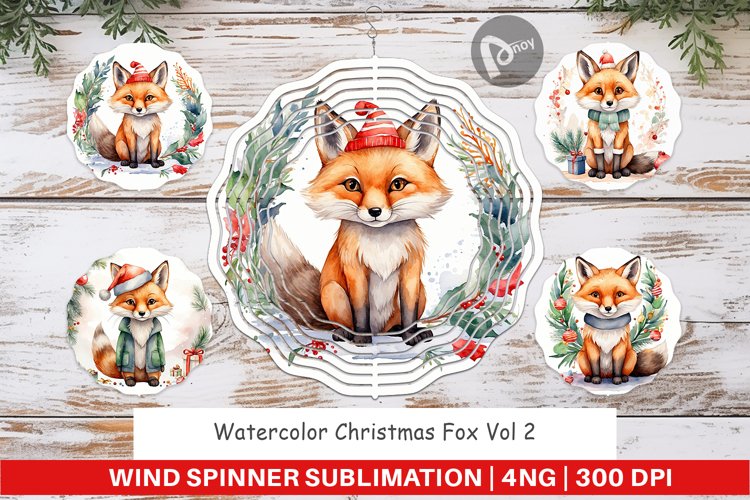 Wind Spinner Watercolor Christmas Fox