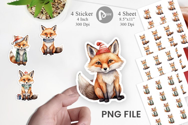 Sticker Watercolor Christmas Fox