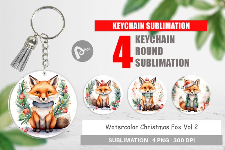 Keychain Watercolor Christmas Fox