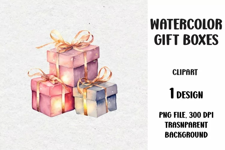 Watercolor Christmas Gifts Clipart, Gifts Boxes, PNG