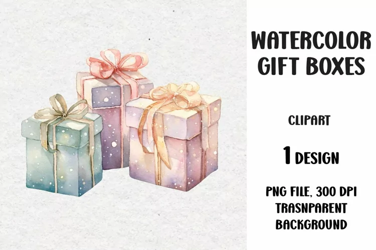 Watercolor Christmas Gifts Clipart, Gifts Boxes, PNG