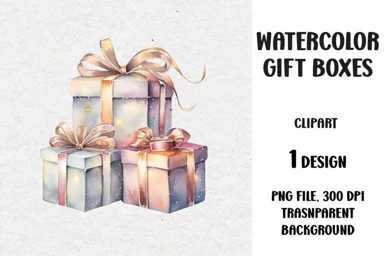 Watercolor Christmas Gifts Clipart, Gifts Boxes, PNG